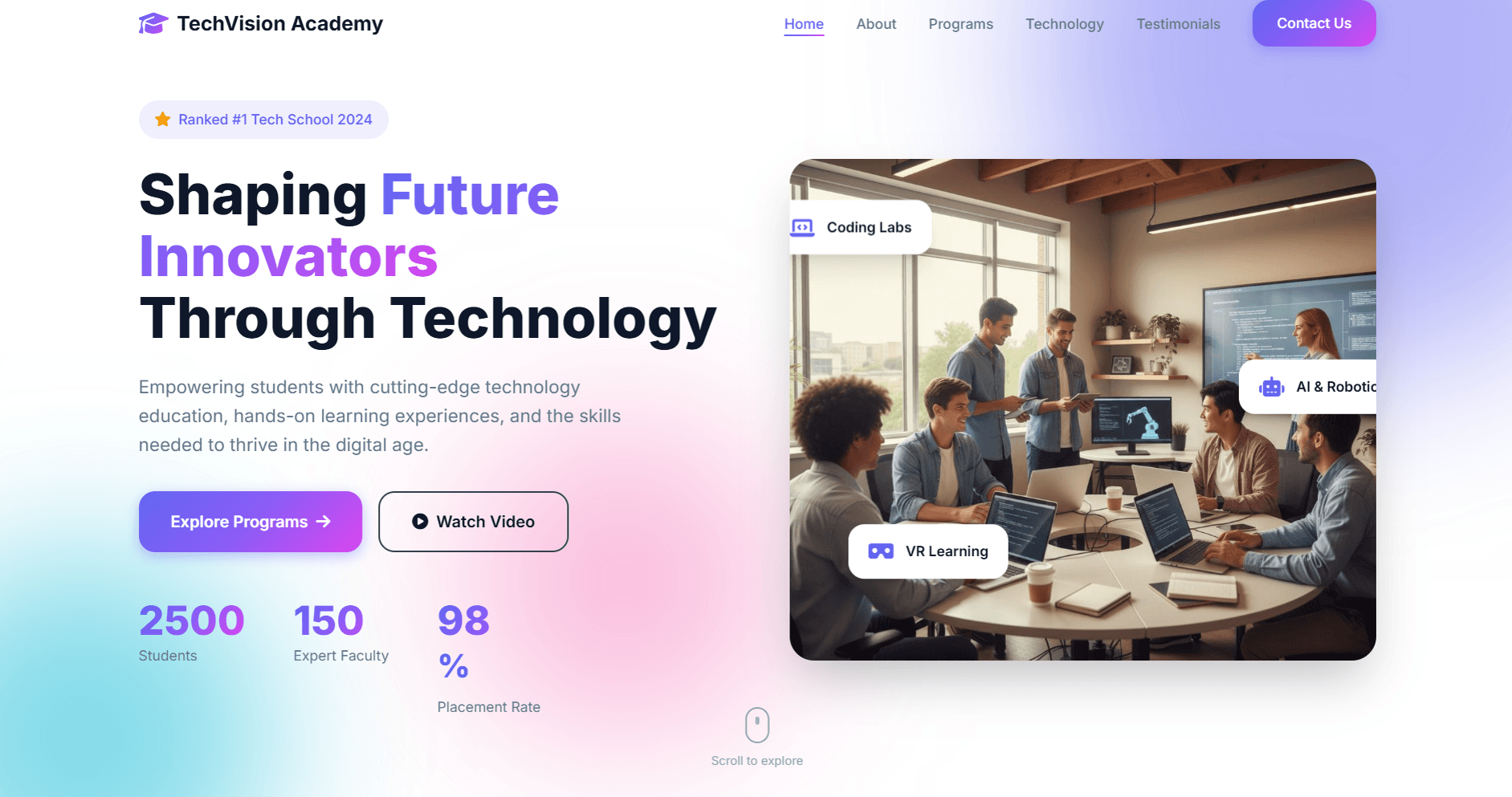 Tech Academy Landing Page Template (HTML, CSS, JavaScript) – Modern EdTech & Coding Bootcamp Website UI - Image 1