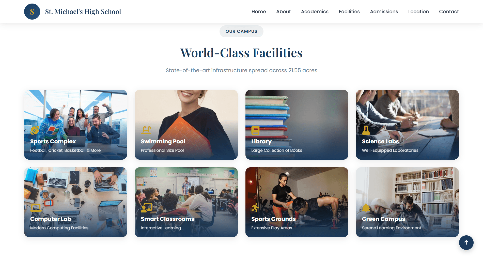 Modern School Website Facilities Section UI – Responsive Education Landing Page Design - Image 1