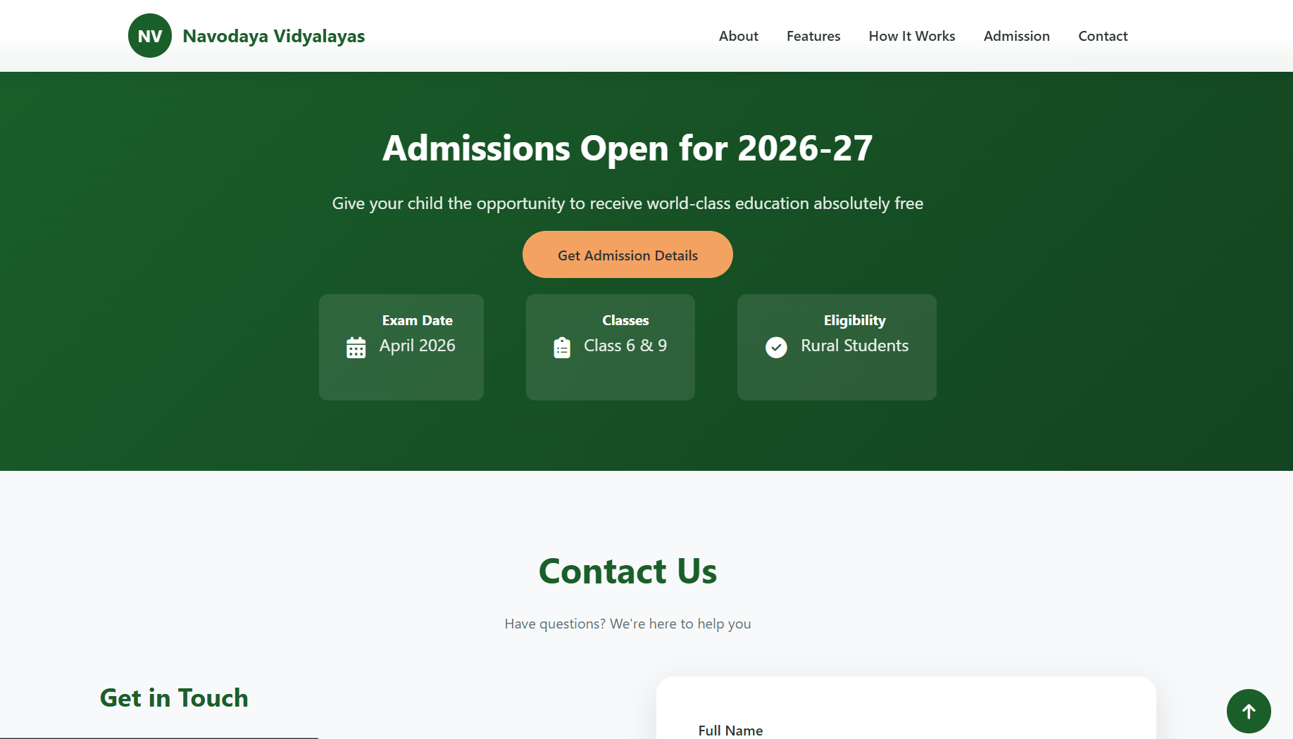 Navodaya Vidyalaya Admissions 2026-27 Landing Page UI Kit (Education Website Template | School Admission Design) - Image 1